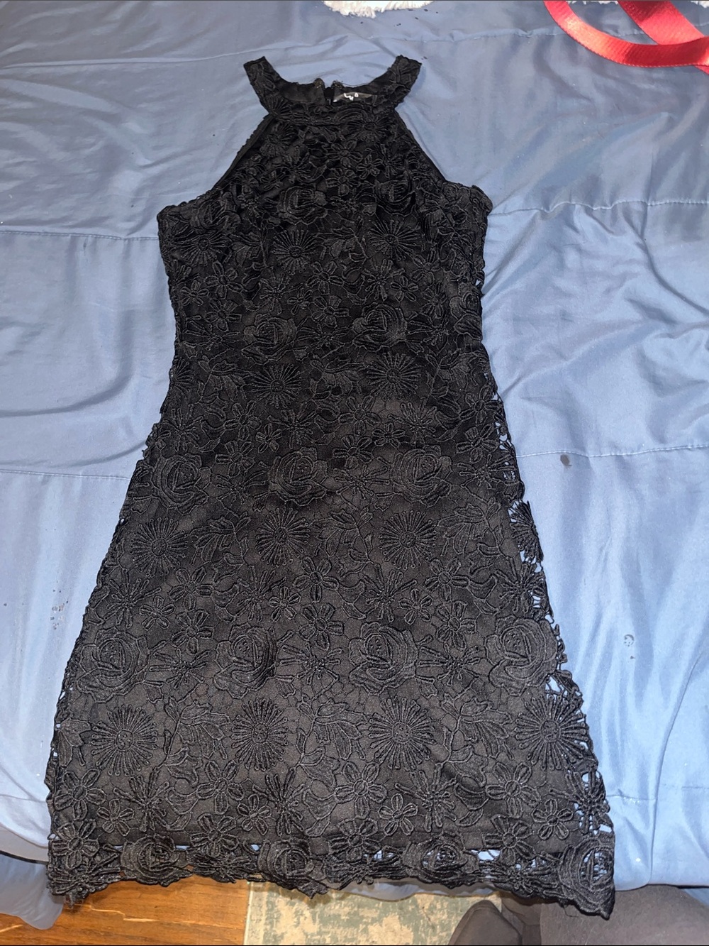 Lulu's Black Floral Lace Halter Mini Dress